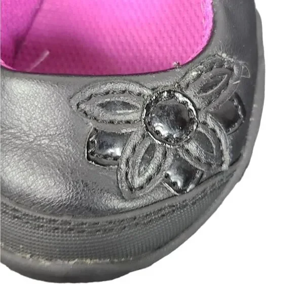 Smart Fit Toddler Girl Size 5 Black Memory Foam Mary Jane Flower Velcro Shoes - Picture 2 of 6